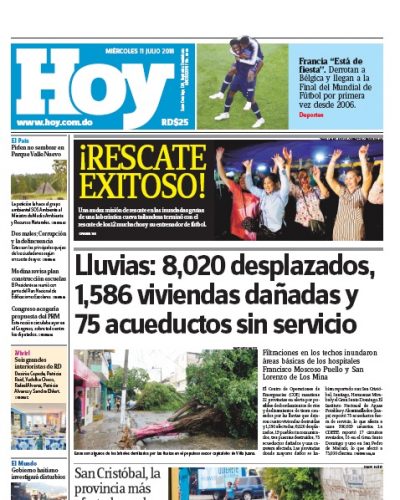 Portada Periódico Hoy, Miércoles 11 de Julio 2018