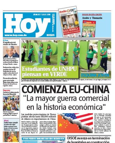 Portada Periódico Hoy, Sábado 07 de Julio 2018