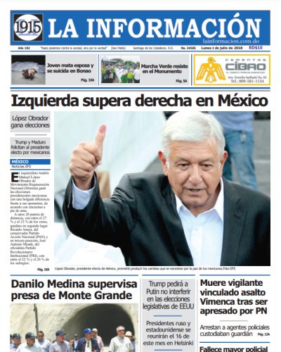Portada Periódico La Información, Lunes 02 de Julio 2018