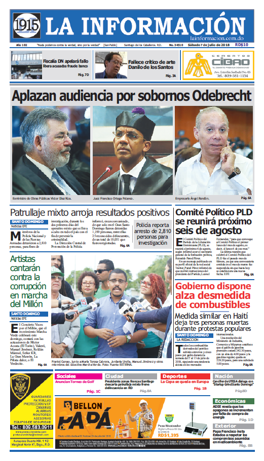 Portada Periódico La Información, Sábado 07 de Julio 2018