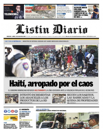 Portada Periódico Listín Diario, Lunes 09 de Julio 2018