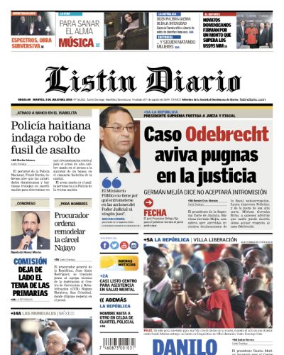 Portada Periódico Listín Diario, Martes 03 de Julio 2018