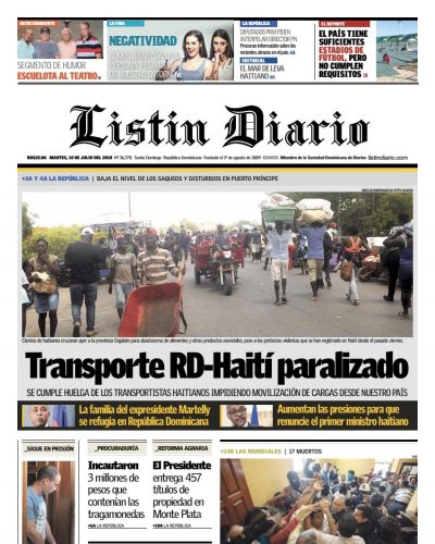 Portada Periódico Listín Diario, Martes 10 de Julio 2018