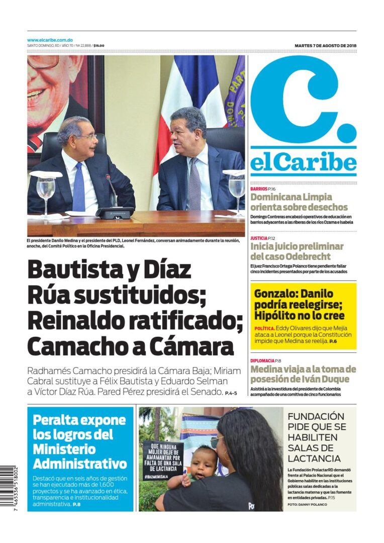 Portada Periódico El Caribe, Martes 7 de Agosto 2018