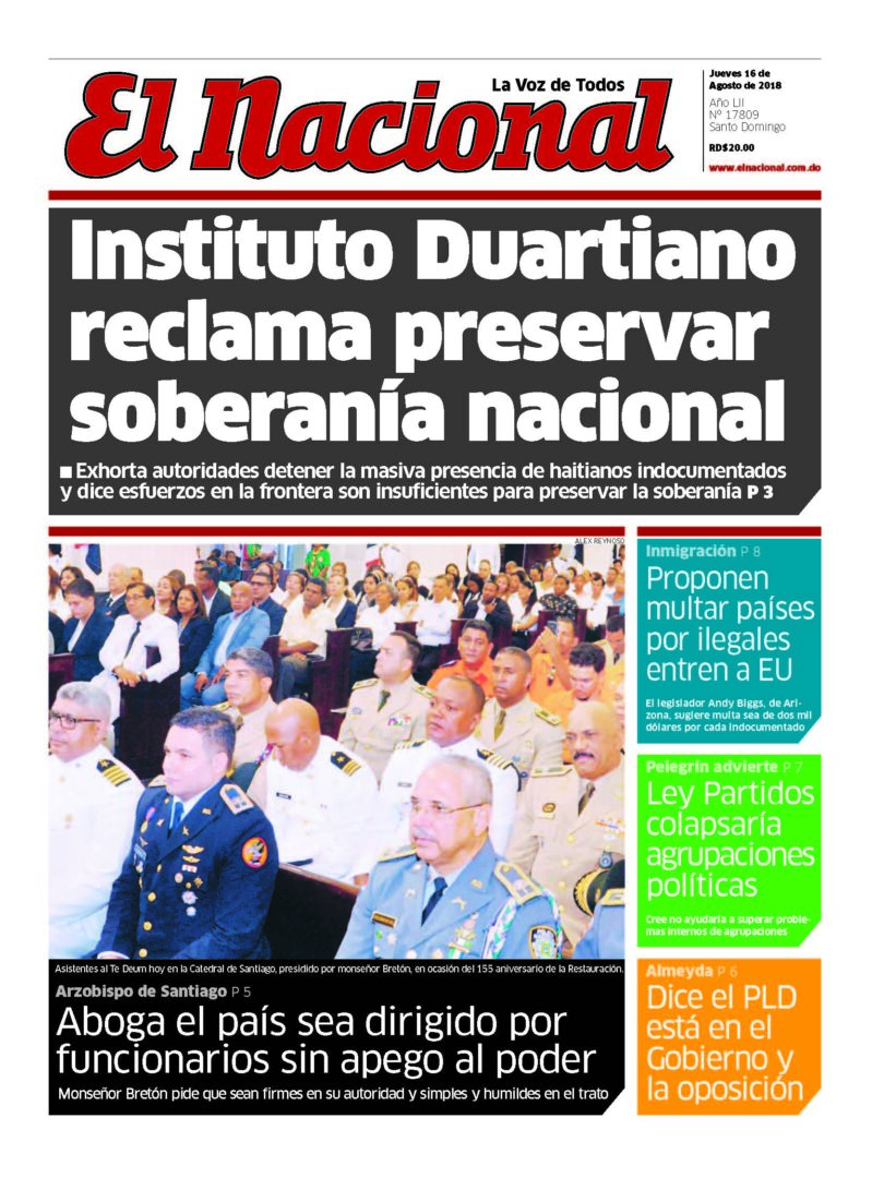 Portada Periódico El Nacional, Jueves 16 de Agosto 2018