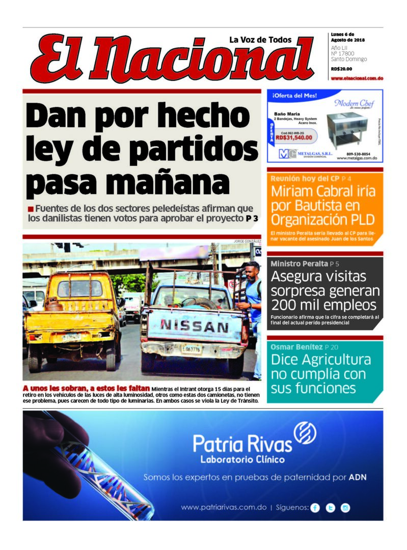 Portada Periódico El Nacional, Lunes 6 de Agosto 2018