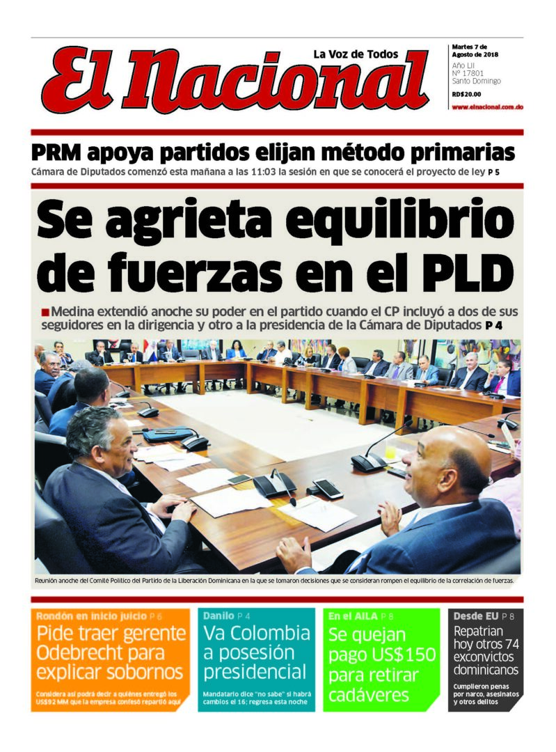 Portada Periódico El Nacional, Martes 7 de Agosto 2018