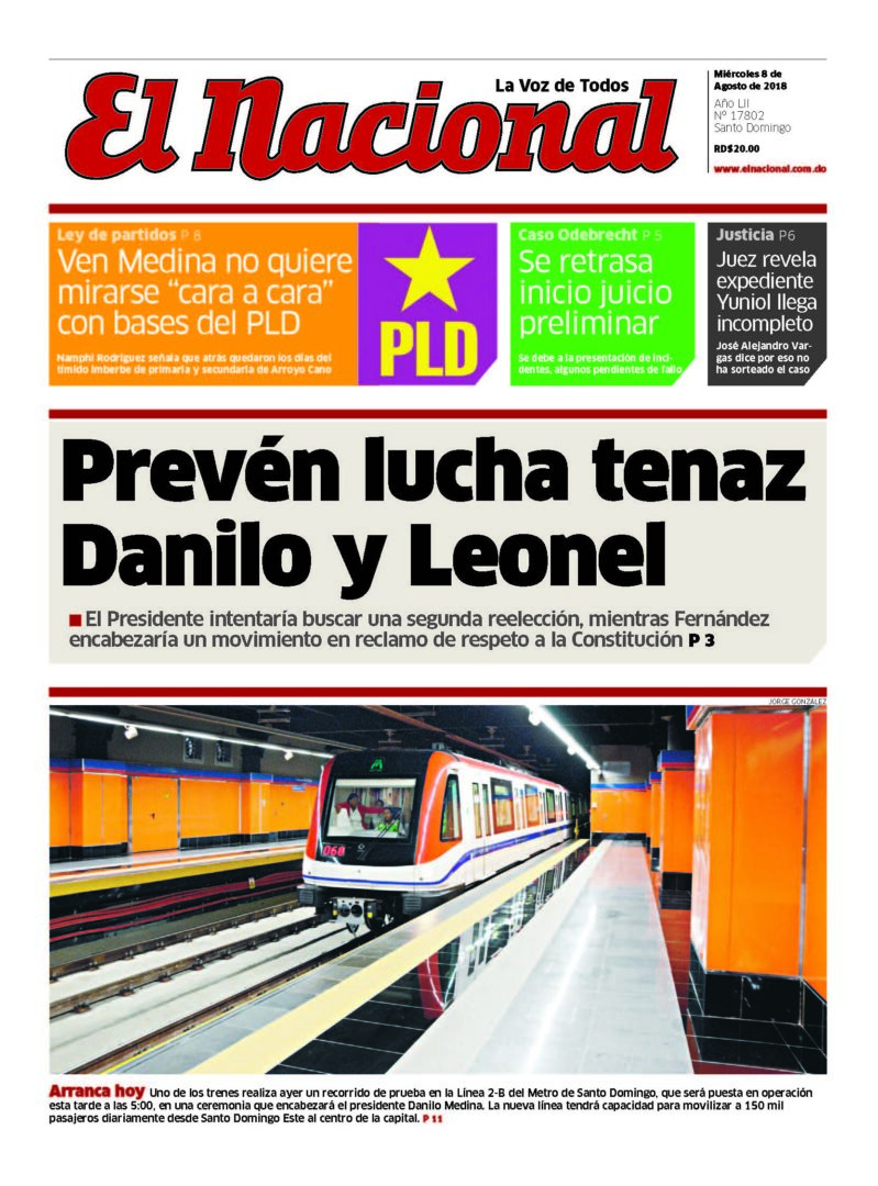 Portada Periódico El Nacional, Miércoles 8 de Agosto 2018