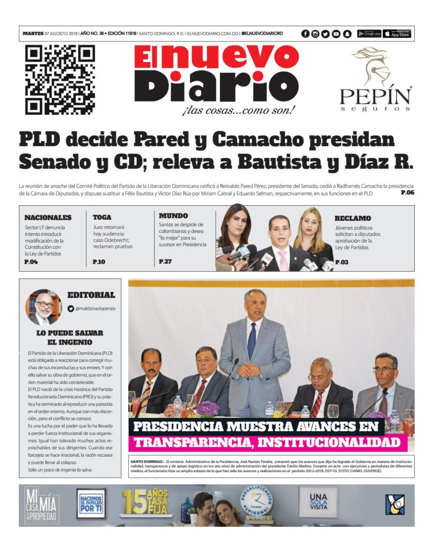 Portada Periódico El Nuevo Diario, Martes 7 de Agosto 2018