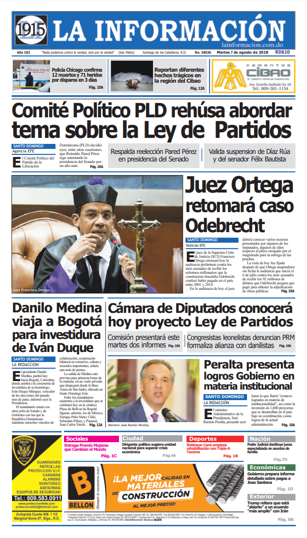 Portada Periódico La Información, Martes 7 de Agosto 2018
