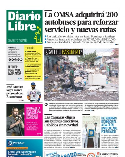 Portada Periódico Diario Libre, Viernes 17 de Agosto 2018