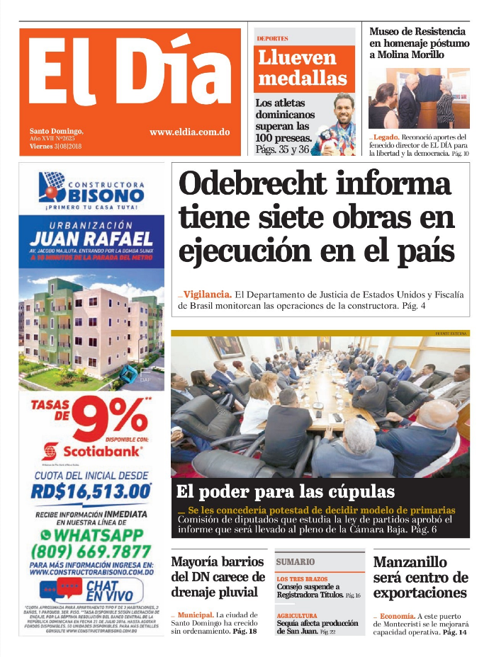 Portada Periódico El Día, Viernes 3 de Agosto 2018