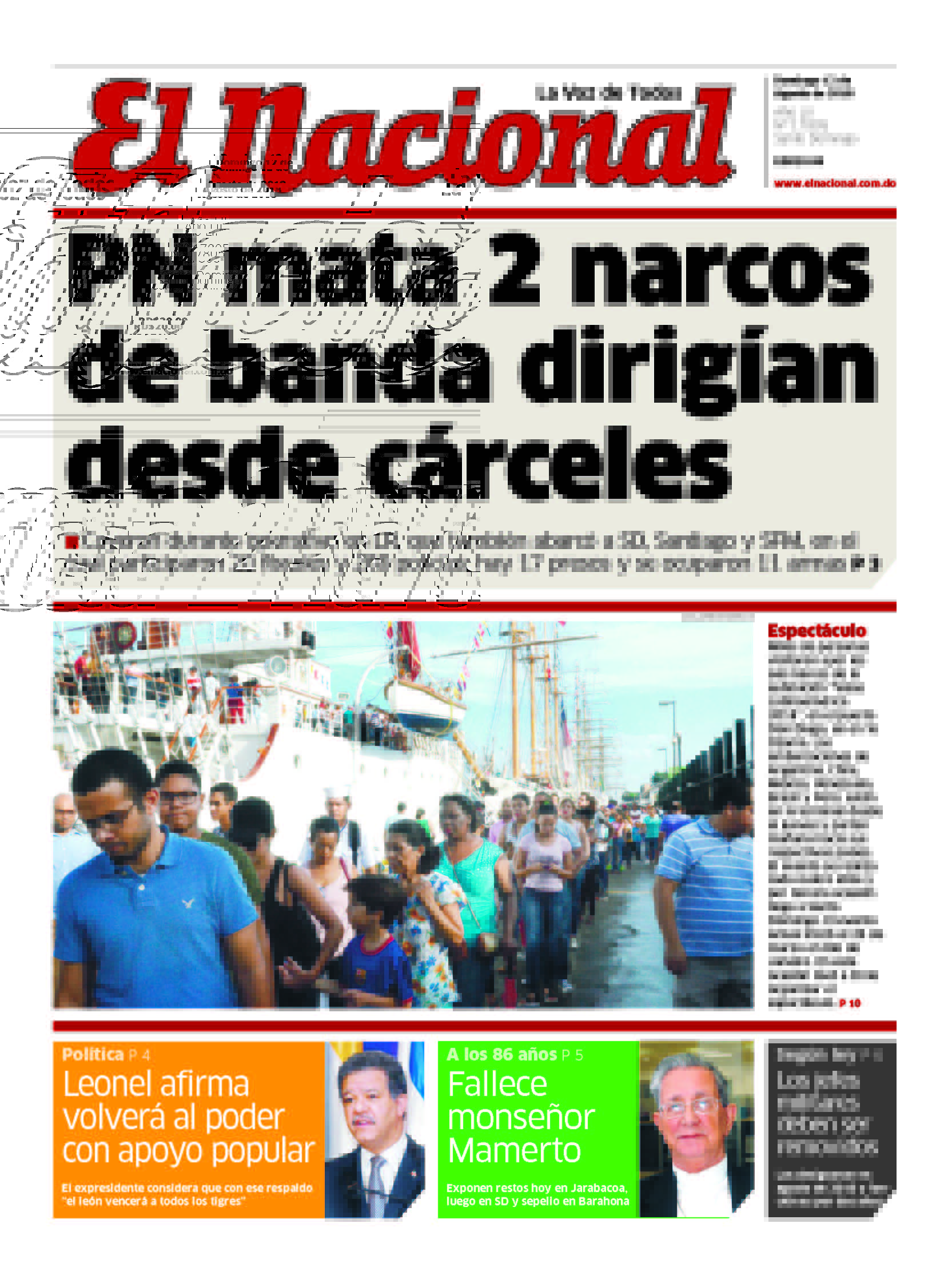 Portada Periódico El Nacional, Domingo 12 de Agosto 2018