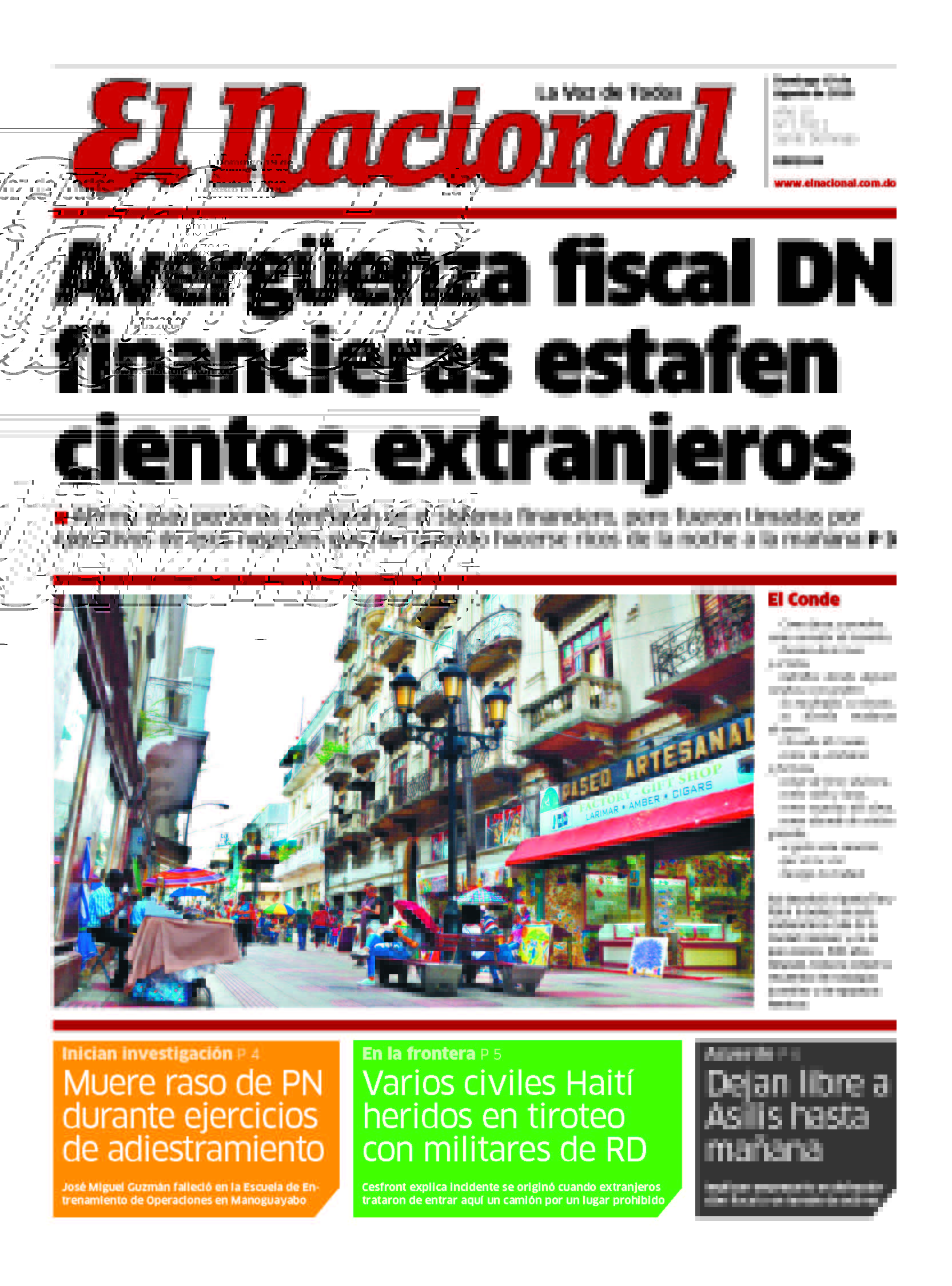 Portada Periódico El Nacional, Domingo 19 de Agosto 2018