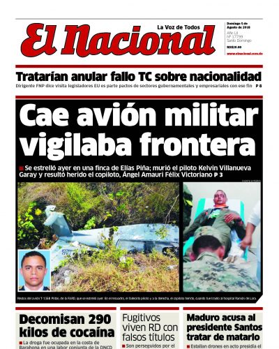 Portada Periódico El Nacional, Domingo 5 de Agosto 2018