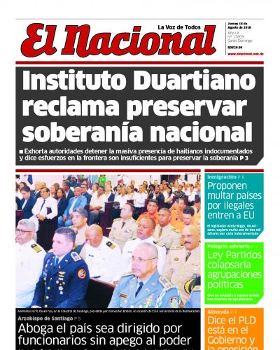 Portada Periódico El Nacional, Jueves 16 de Agosto 2018