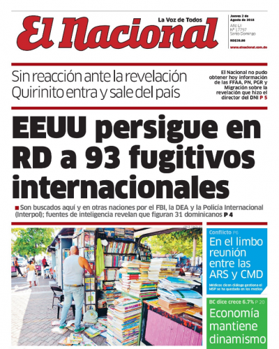 Portada Periódico El Nacional, Jueves 2 de Agosto 2018