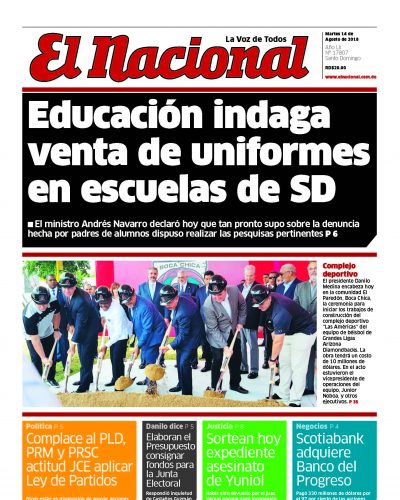 Portada Periódico El Nacional, Martes 14 de Agosto 2018