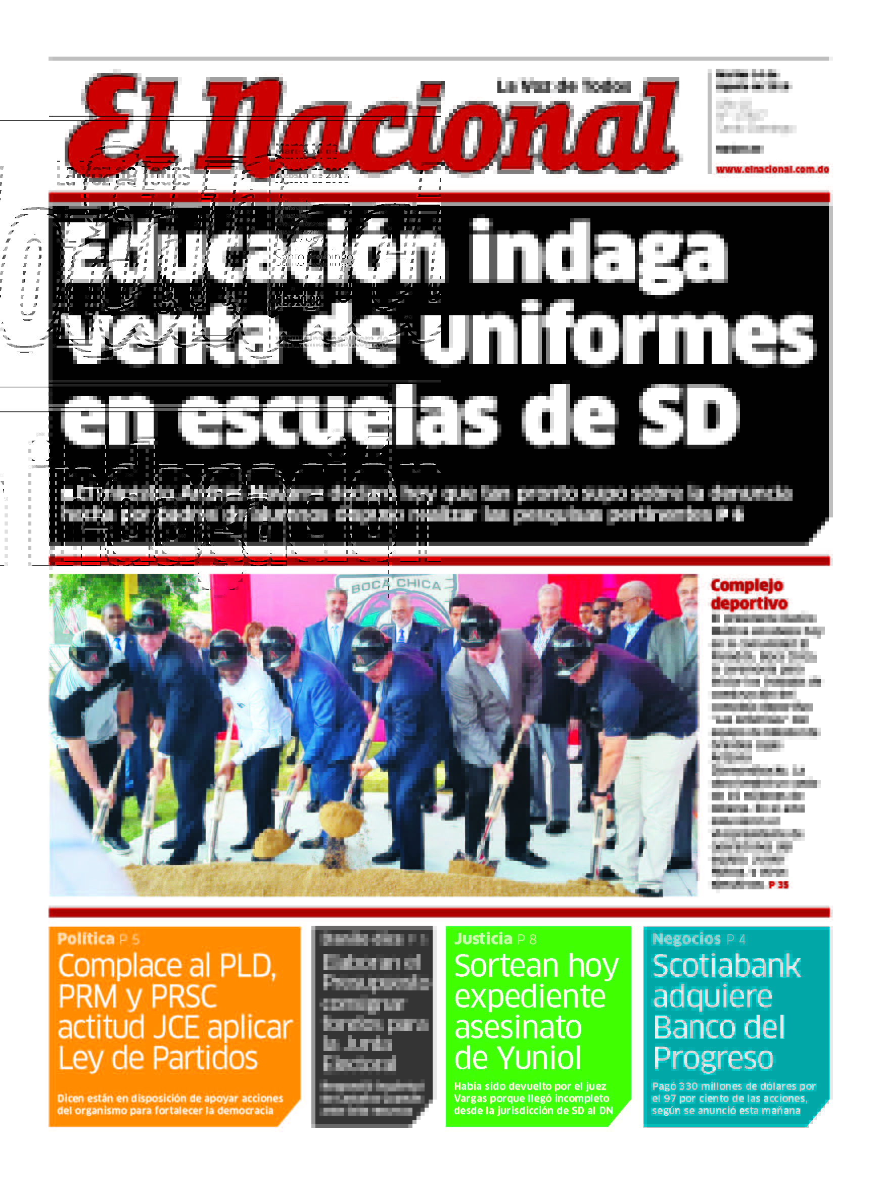 Portada Periódico El Nacional, Martes 14 de Agosto 2018