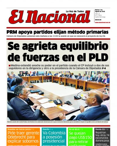 Portada Periódico El Nacional, Martes 7 de Agosto 2018