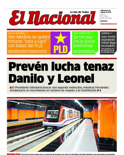 Portada Periódico El Nacional, Miércoles 8 de Agosto 2018
