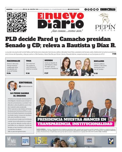 Portada Periódico El Nuevo Diario, Martes 7 de Agosto 2018
