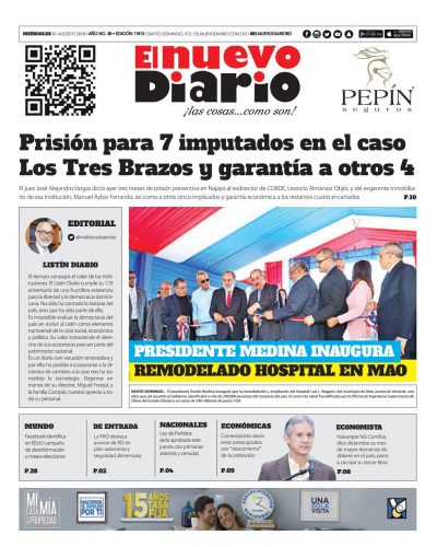 Portada Periódico El Nuevo Diario, Miércoles 1 de Agosto 2018