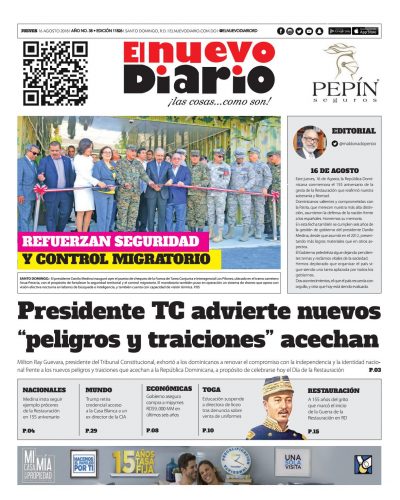 Portada Periódico El Nuevo Diario, Viernes 17 de Agosto 2018