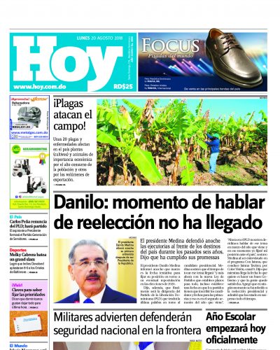 Portada Periódico Hoy, Lunes 20 de Agosto 2018