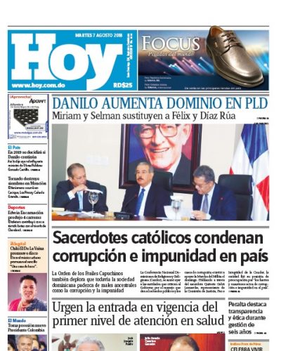 Portada Periódico Hoy, Martes 7 de Agosto 2018