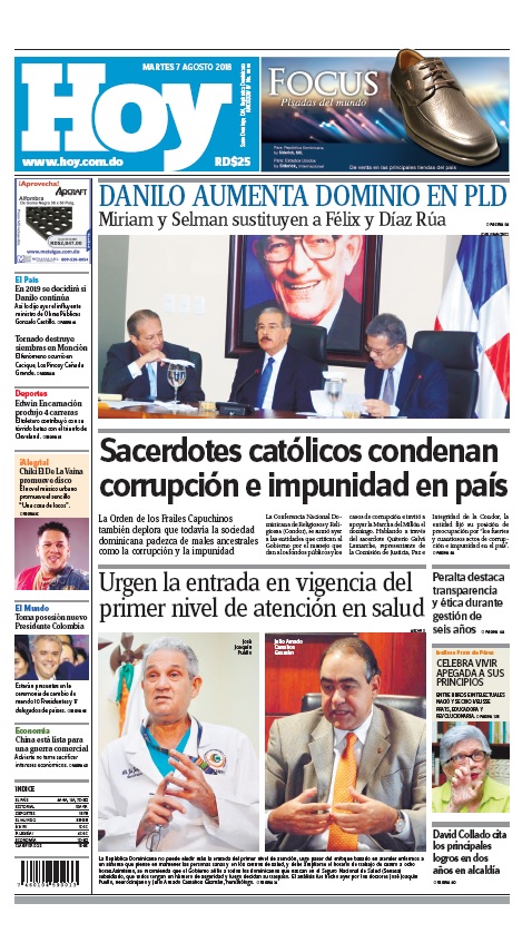 Portada Periódico Hoy, Martes 7 de Agosto 2018