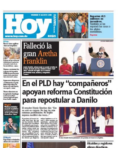 Portada Periódico Hoy, Viernes 17 de Agosto 2018