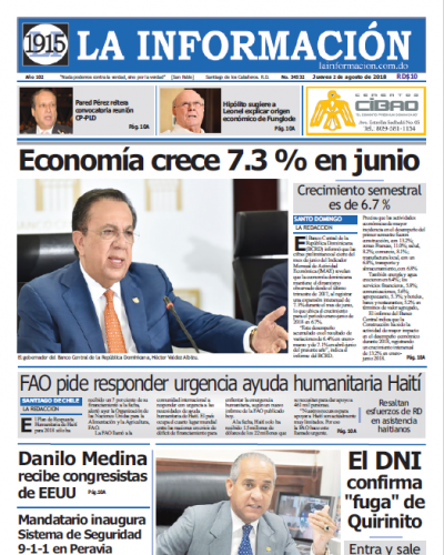 Portada Periódico La Información, Jueves 2 de Agosto 2018