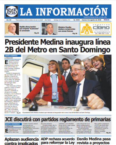 Portada Periódico La Información, Jueves 9 de Agosto 2018