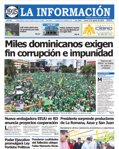 Portada Periódico La Información, Lunes 13 de Agosto 2018