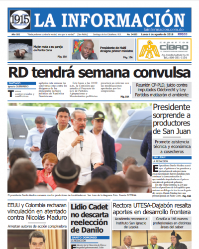 Portada Periódico La Información, Lunes 6 de Agosto 2018