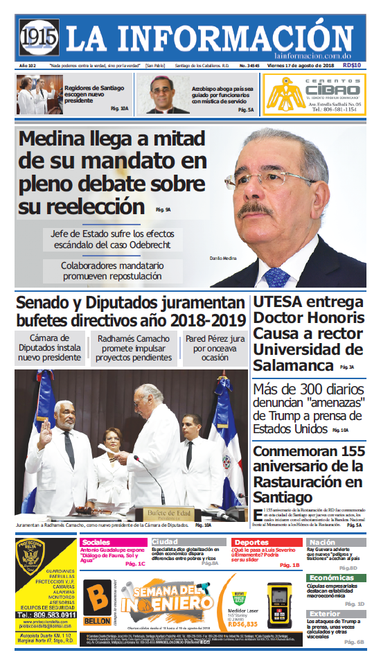 Portada Periódico La Información, Viernes 17 de Agosto 2018