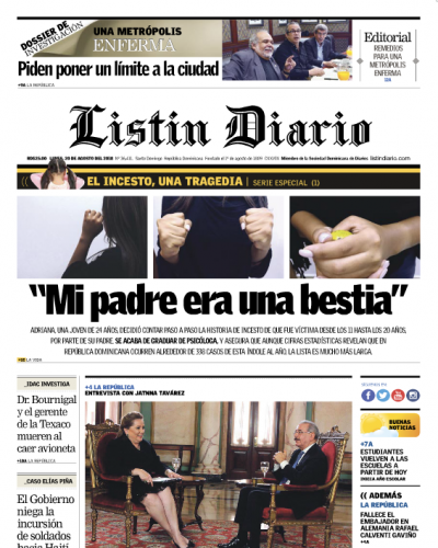 Portada Periódico Listín Diario, Lunes 20 de Agosto 2018