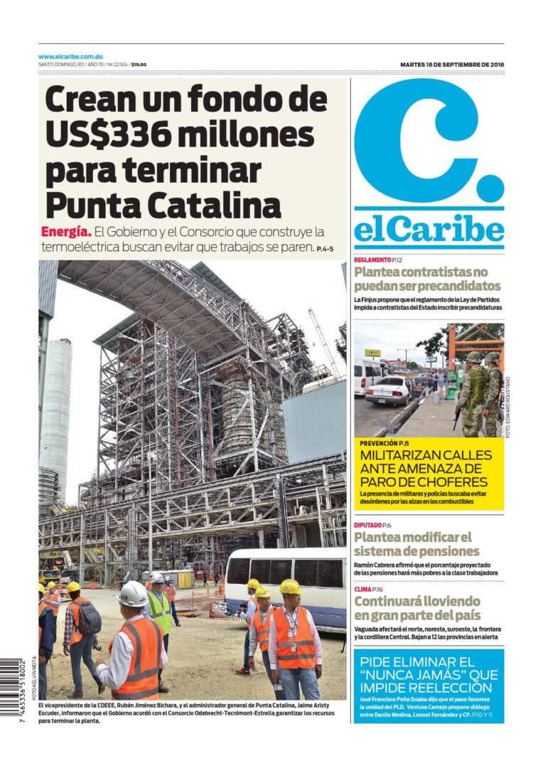 Portada Periódico El Caribe, Martes 18 de Septiembre 2018