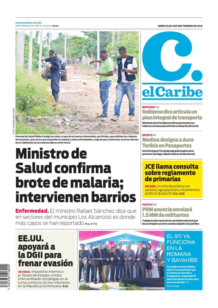 Portada Periódico El Caribe, Miércoles 05 de Septiembre 2018