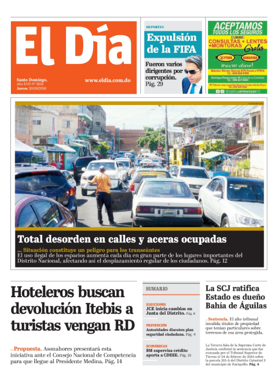 Portada Periódico El Día, Jueves 20 de Septiembre 2018