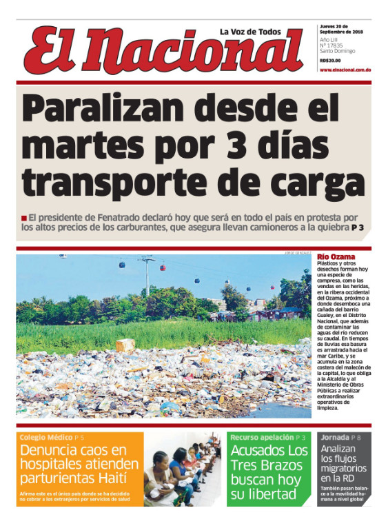 Portada Periódico El Nacional, Jueves 20 de Septiembre 2018