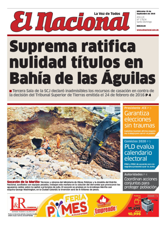 Portada Periódico El Nacional, Miércoles 19 de Septiembre 2018