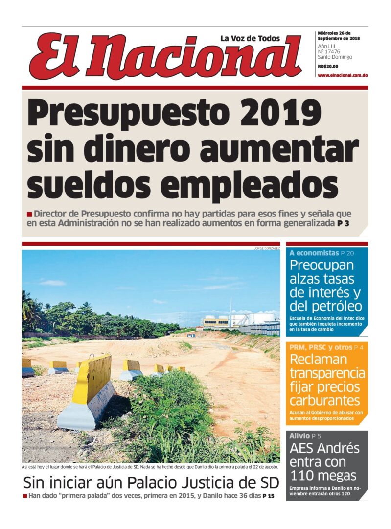 Portada Periódico El Nacional, Miércoles 26 de Septiembre 2018