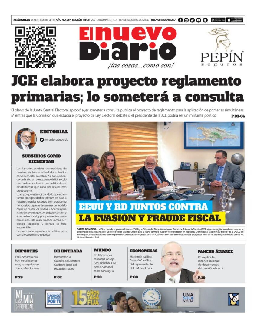 Portada Periódico El Nuevo Diario, Miércoles 05 de Septiembre 2018