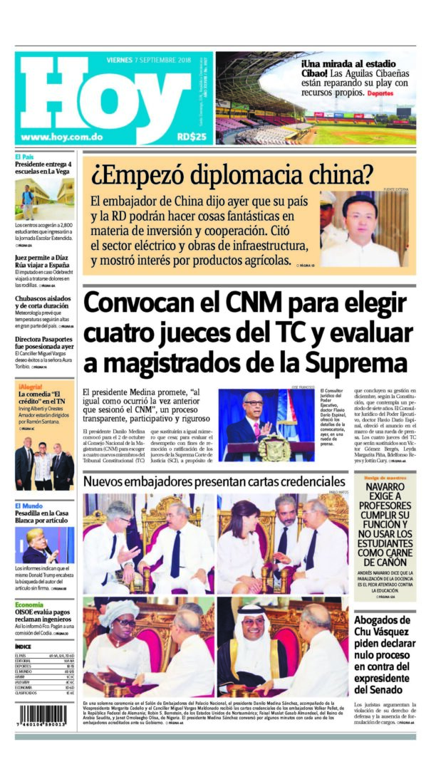 Portada Periódico Hoy, Viernes 07 de Septiembre 2018