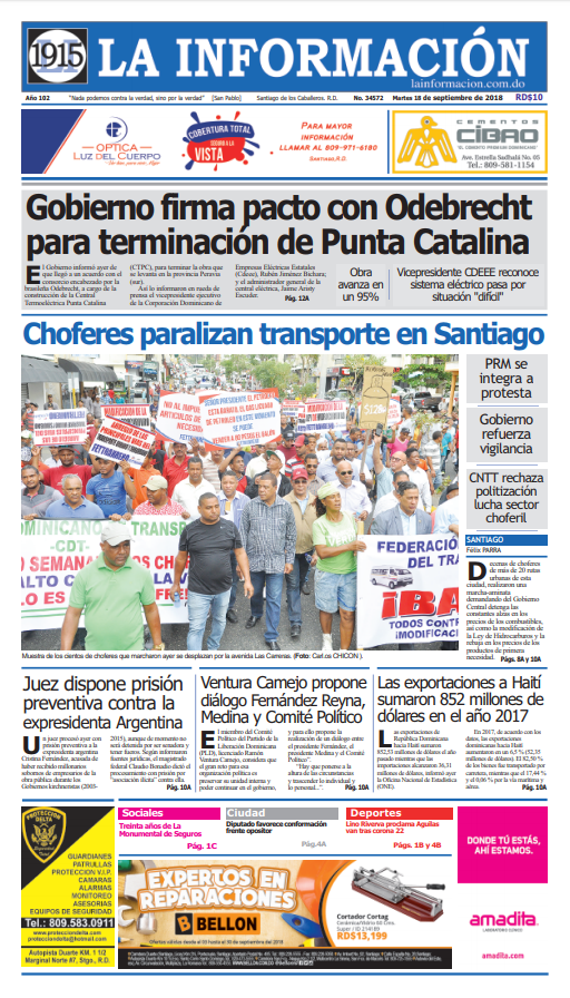 Portada Periódico La Información, Martes 18 de Septiembre 2018