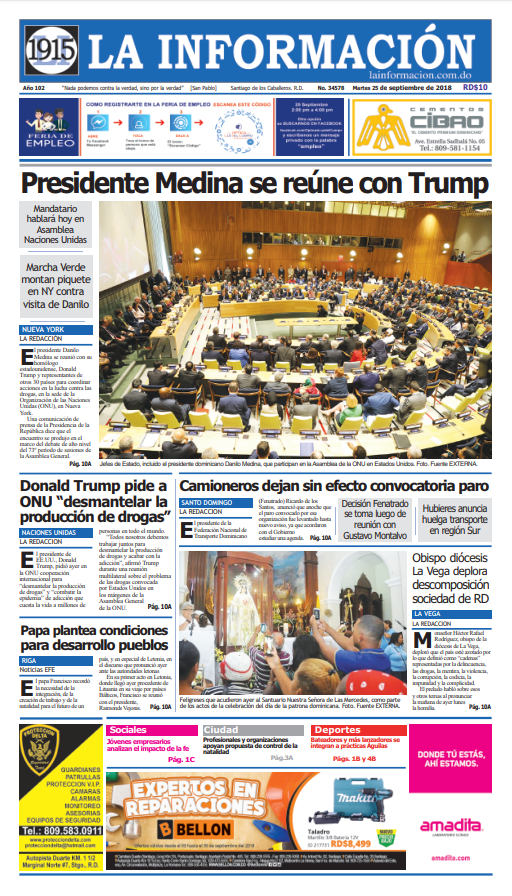 Portada Periódico La Información, Martes 25 de Septiembre 2018