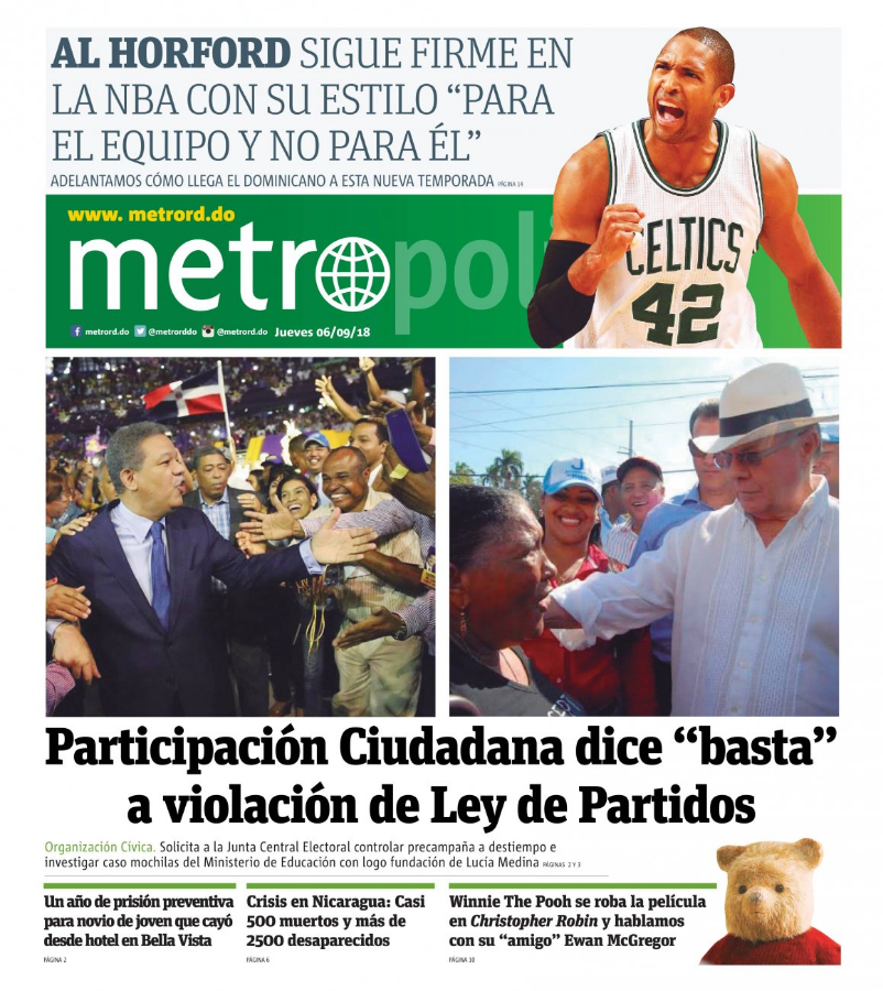 Portada Periódico Metro, Jueves 07 de Septiembre 2018