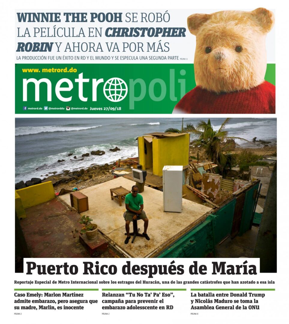 Portada Periódico Metro, Jueves 27 de Septiembre 2018